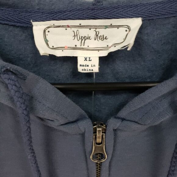 HIPPIE ROSE Jr's BLUE VELVET-STRIPE ZIP-UP HOODIE - Picture 3 of 8